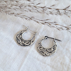 Sterling silver open scroll hoop earrings