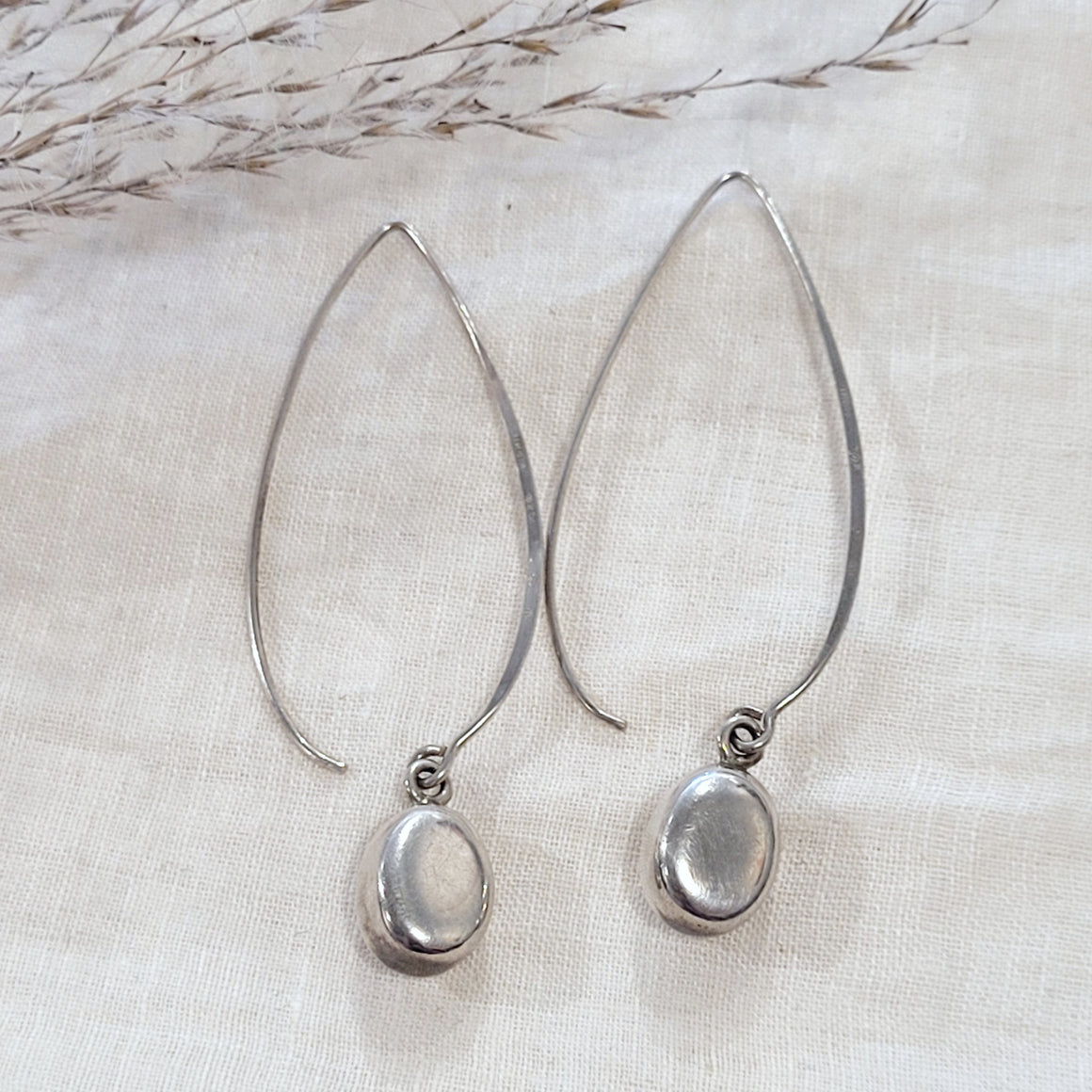 Sterling silver oval disc drop earrings