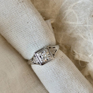 Diamond Set Art Deco style solitaire ring 10k white gold