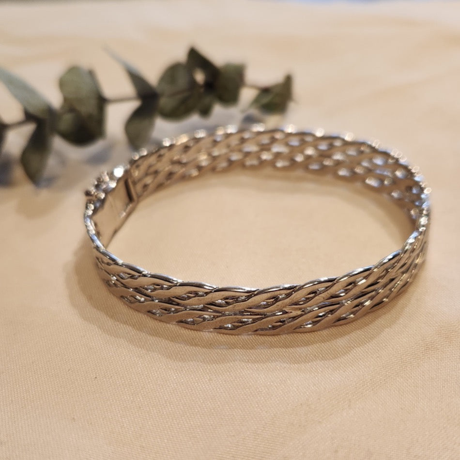 Sterling silver open woven hinged bangle bracelet