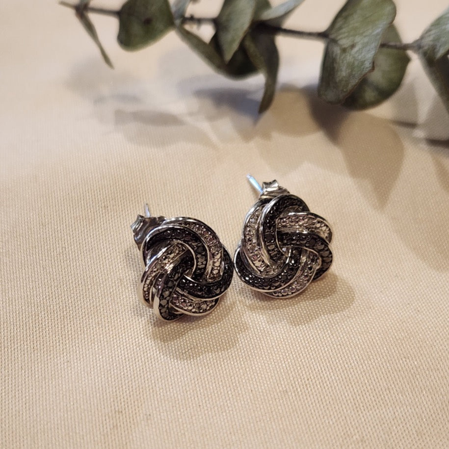 Sterling silver diamond knot stud earrings