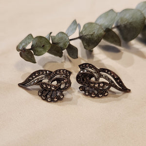 Vintage sterling silver marcasite clip on earrings, circa 1950s