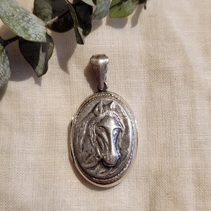 Sterling Silver oval horse head locket