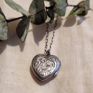 Vintage Sterling Silver heart shape locket and chain