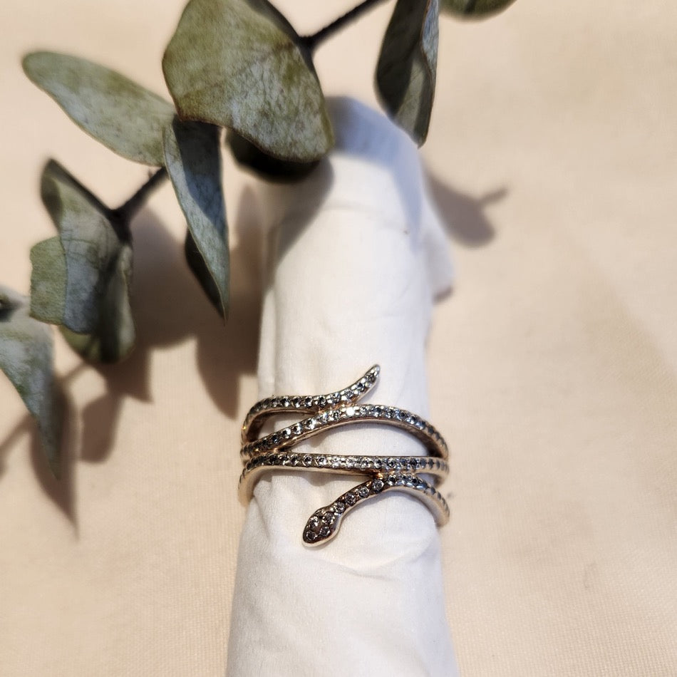 Sterling silver cubic zirconia serpent ring
