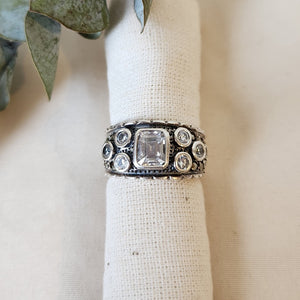 Sterling silver mixed cubic zirconia and marcasite band