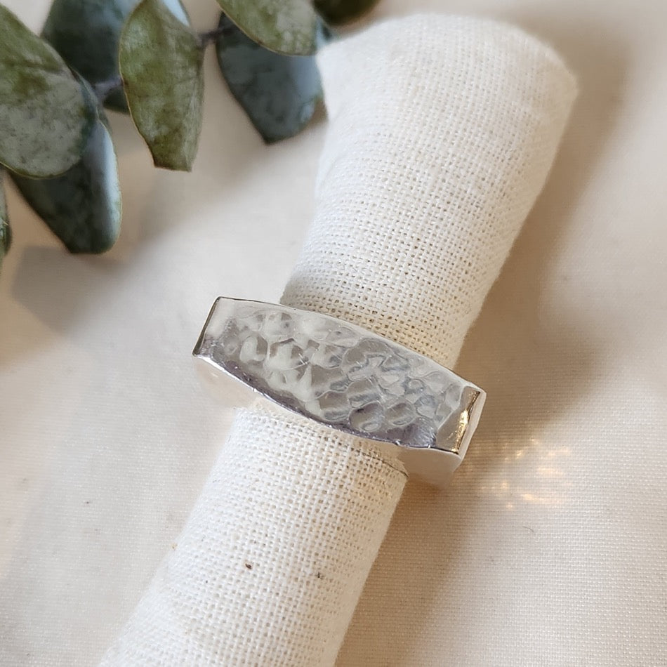 Sterling silver square hammered ring