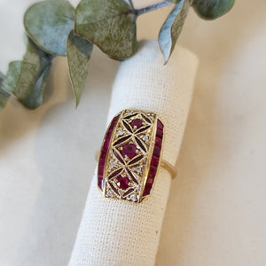10k yellow gold ruby and diamond Art Deco style ring