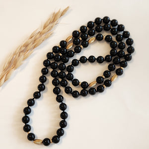 Black onyx and 14k yellow gold beaded necklace