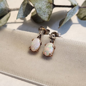 10k yellow and white gold opal and diamond drop earrings