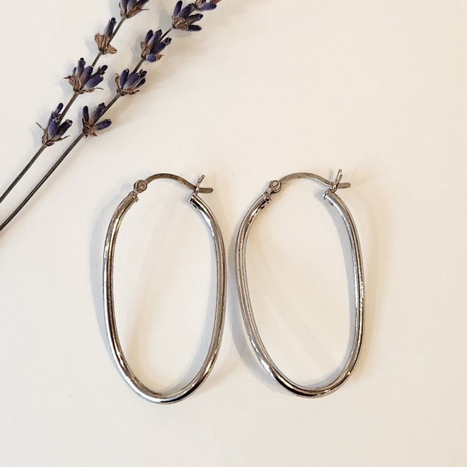 Sterling silver oval open hoop earrings