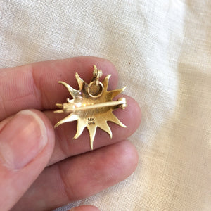 Antique 14k Yellow gold seed pearl sunburst pin pendant circa 1900