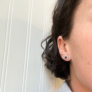 14k white gold sapphire and diamond set cluster stud earrings