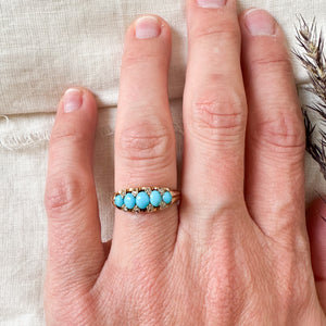 Antique 14k yellow gold turquoise and diamond 5 stone ring