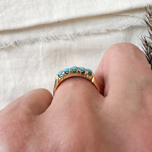 Antique 14k yellow gold turquoise and diamond 5 stone ring