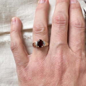 10k yellow gold garnet and diamond ring