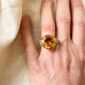 14k yellow gold citrine and diamond ring