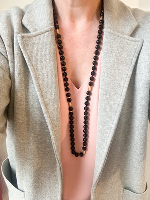 Black onyx and 14k yellow gold beaded necklace