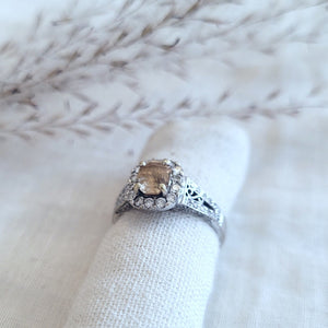 18k white gold yellow sapphire halo ring