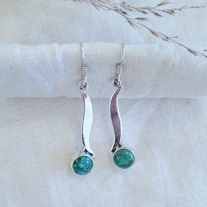 Sterling silver bezel set cabochon turquoise drop earrings
