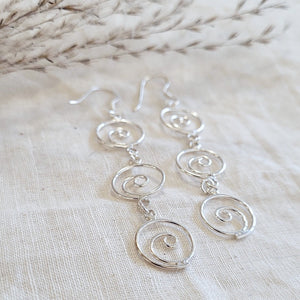 Sterling silver open 3 spiral drop earrings