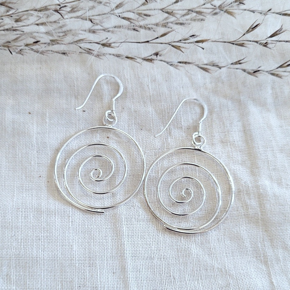 Sterling silver open spiral drop earrings