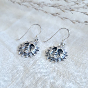 Sterling silver sun face drop earrings