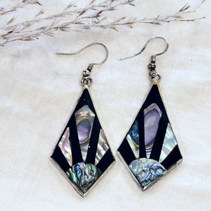 Sterling silver black onyx and mother of pearl inlay drop earrings