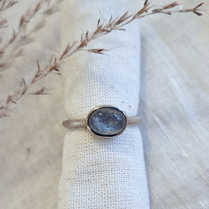 AFJ sterling silver oval cabochon rainbow moonstone ring