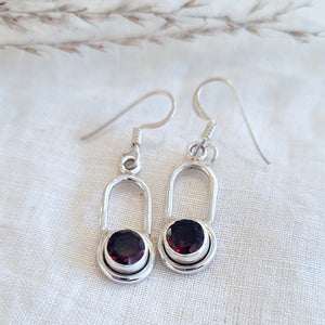 Sterling silver arched faceted gem arched drop earrings