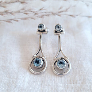 Sterling silver faceted gem set drop halo stud earrings