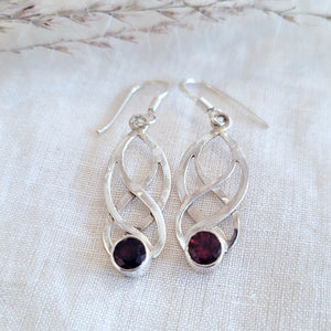 Sterling silver faceted stone Celtic drop earrings