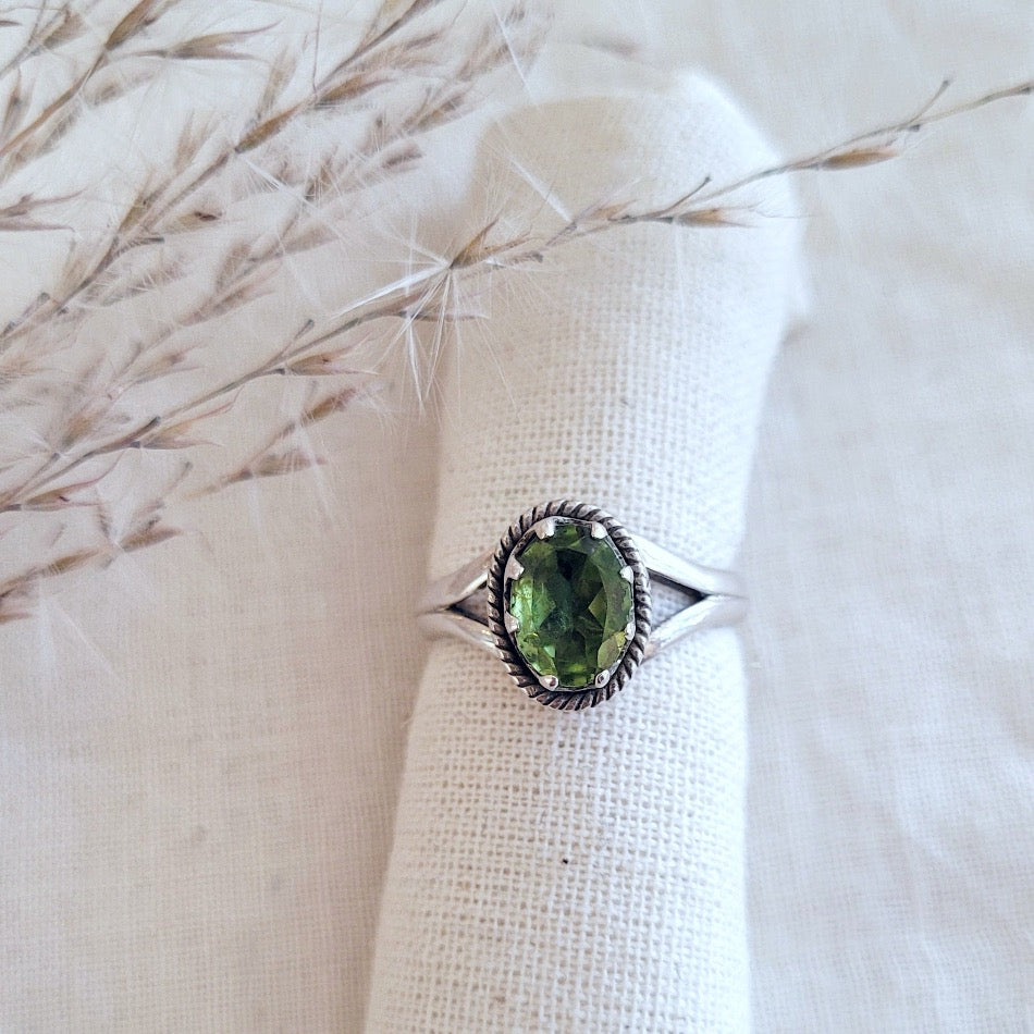 Sterling Silver claw set faceted gem solitaire ring