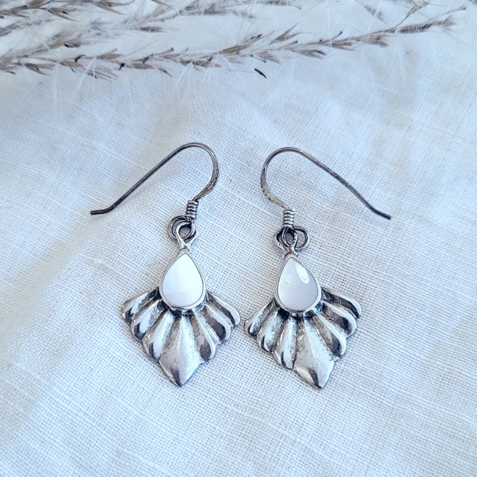 Sterling silver MOP inlay fan drop earrings