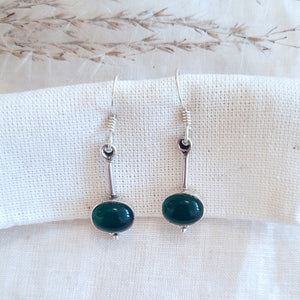 Sterling silver small stone cabochon drop earrings