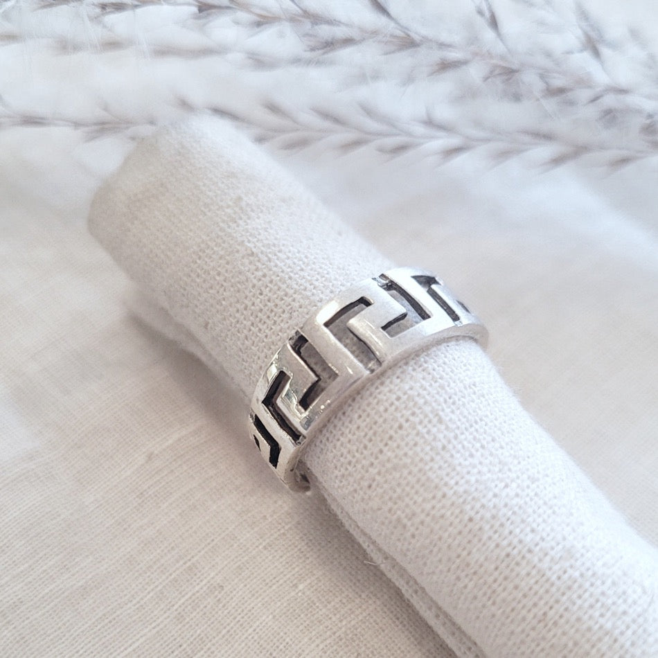 Sterling Silver open Greek key tapered band