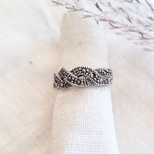 Sterling Silver open woven marcasite ring