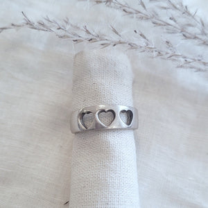 Sterling Silver diagonal 3 open hearts band