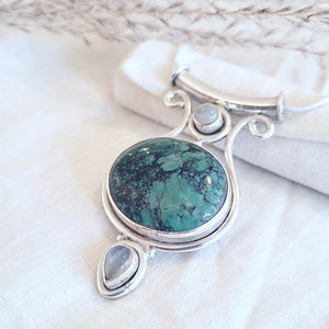 Sterling silver bezel set cabochon large pendant