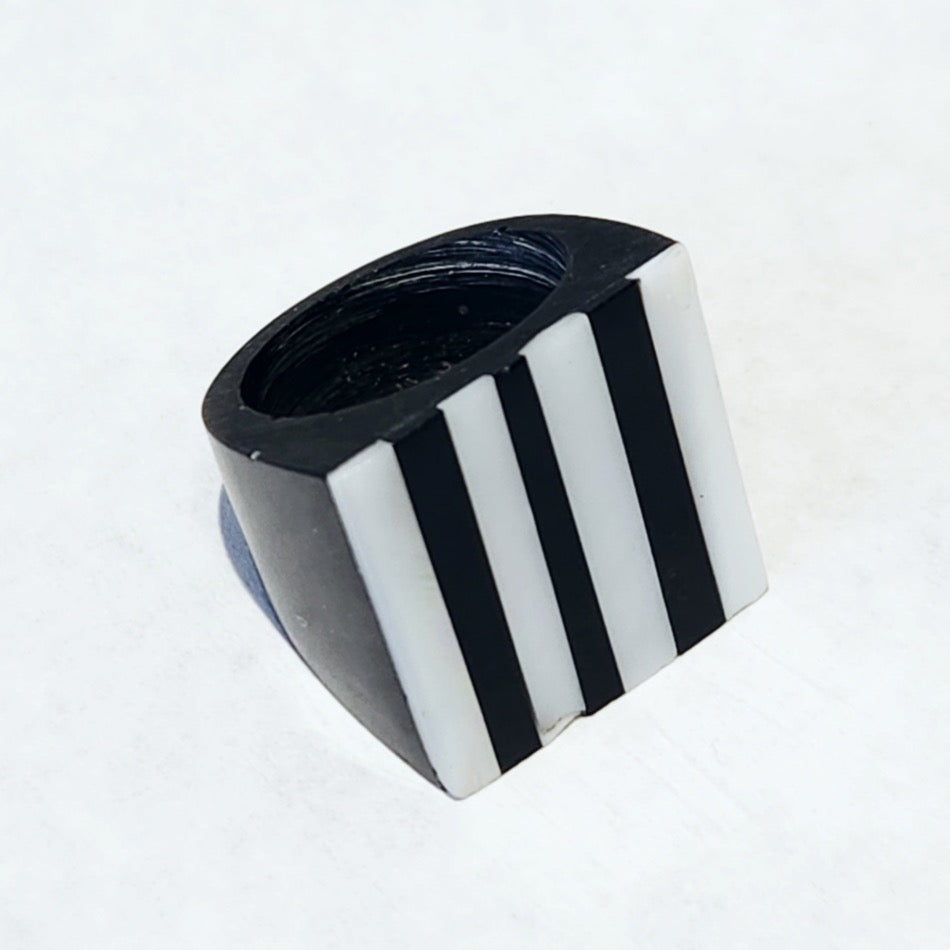 Black resin and mother of pearl stripe ring