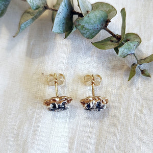 14k yellow and white gold sapphire and diamond cluster stud earrings