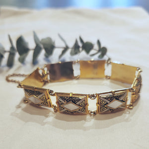 Damascene gold plated link bracelet, circa 1950