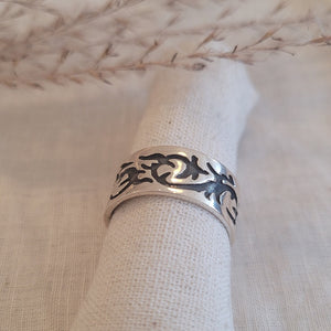 Sterling Silver oxidized leaf and vine band