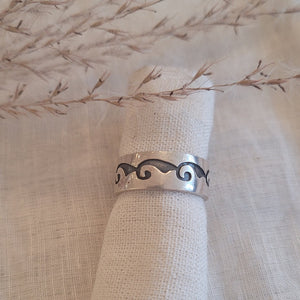 Sterling Silver oxidized scroll brushed band