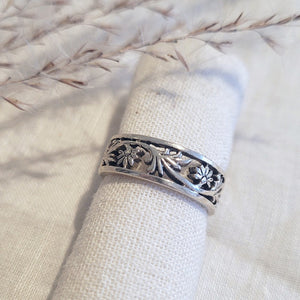 Sterling Silver open leaf and floral band