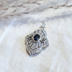 14k white gold sapphire and diamond Art Deco style pendant