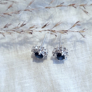 14k white gold sapphire and diamond set cluster stud earrings