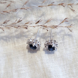 14k white gold sapphire and diamond set cluster stud earrings