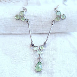 Sterling silver faceted peridot lavaliere necklace