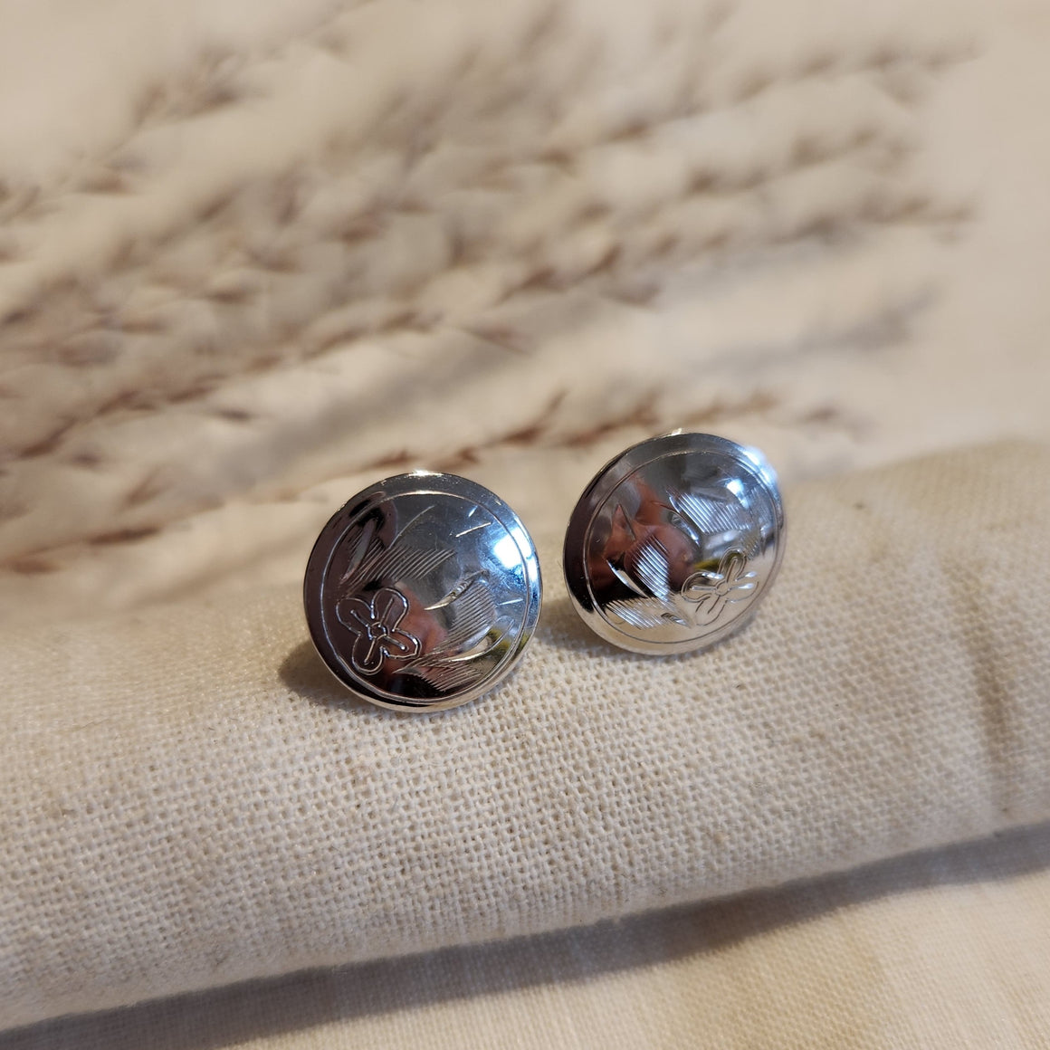 Sterling Silver engraved circle stud earrings